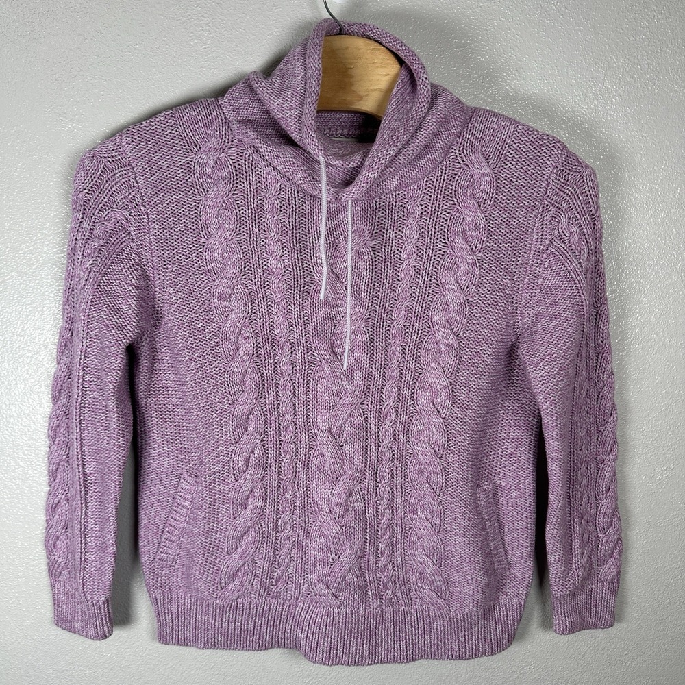 LL Bean Womens Double L Mixed Cable Knit Sweater Funnelneck Pink Size XLPetite